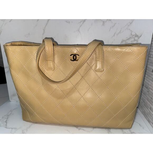 Chanel Gold Quilted Leather Tote Bag - Picture 1 of 9